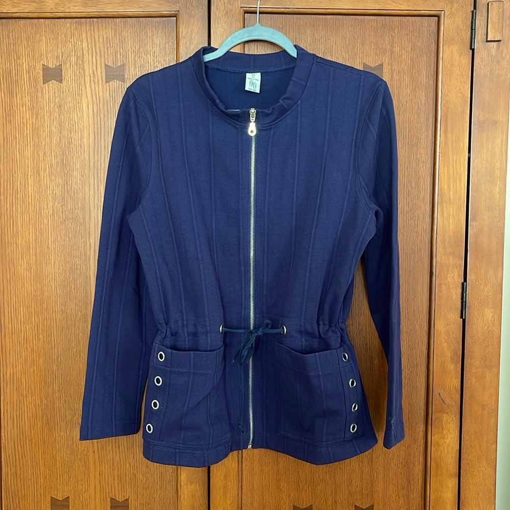 NEW Blue Zip Up Cotton Lightweight Jacket w/draw string at waist